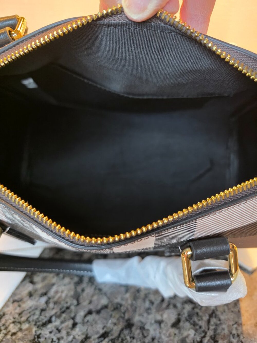 Boston-Style Satchel in Brown and Black Check NWOT - Picture 8 of 9